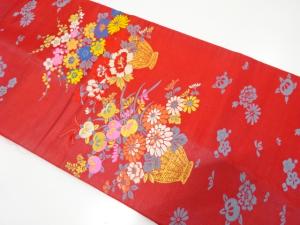 アンティーク　花籠模様織り出し名古屋帯（着用可）